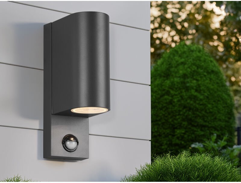 Meinewunschleuchte - Außenwandleuchte ava in Anthrazit mit Bewegungsmelder, Up and Down, Höhe 22cm