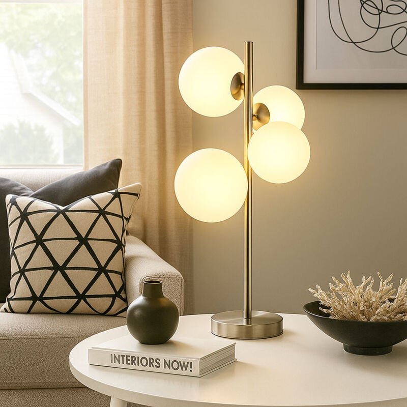 LED Tischleuchte Nachttischlampe Tischlampe Glas opal Wohnzimmerlampe 4 flammig, Metall, 4x G9 3,5W 350 lm LED warmweiß,...