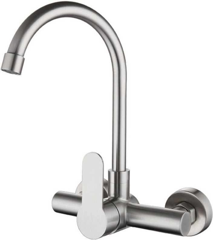 Küchenarmatur, Edelstahl, drehbar, Doppelloch, Warm- und Kaltwasserhahn für Küchenspüle