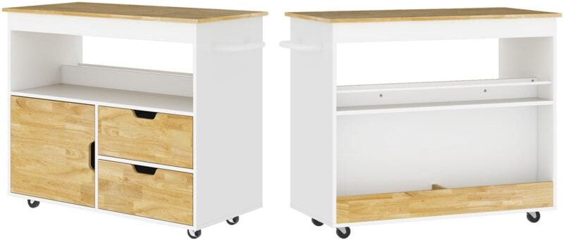 Küchenwagen mit Arbeitsplatte & Schubladen – Eiche, 107×50×85 cm, Servierwagen mit Soft‑Close‑Tür