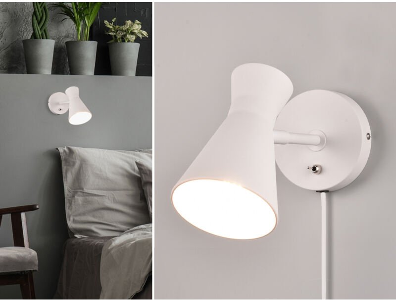 Meinewunschleuchte - led Wandstrahler Retro Weiß mit Schalter & Stecker, Breite 12cm