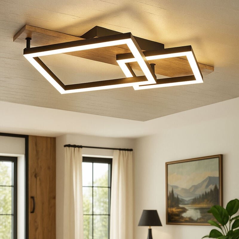 Led Deckenleuchte Designleuchte Wohnzimmerlampe Esszimmerlampe, Metall schwarz Holzoptik Kunststoff, 18W 1050lm 3000K wa...