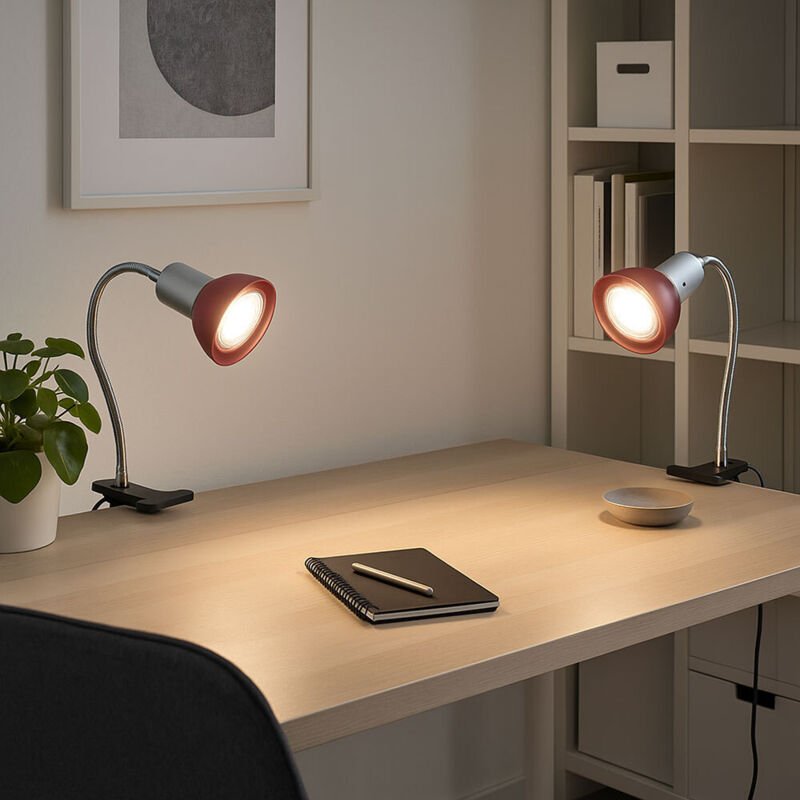 Klemmlampe silber Klemmleuchte Klemmlampe led mit Stecker, Tischleuchte Leselampe, Spot beweglich, Metall titanfarben Gl...