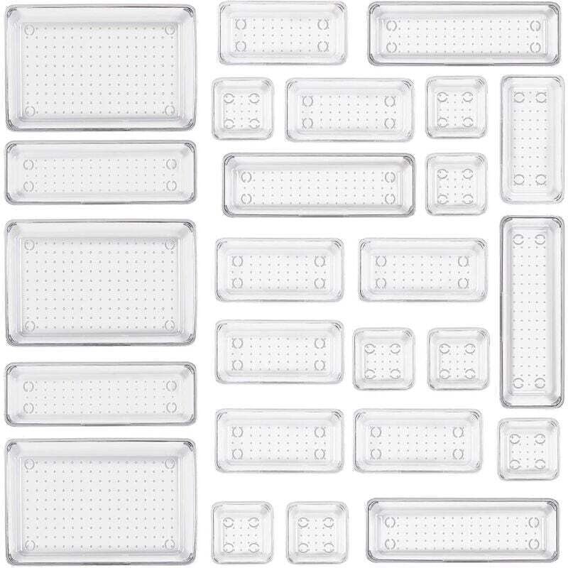 , confezione da 25 organizer trasparenti per cassetti, con 4 contenitori in plastica di diverse dimensioni, organizer pe...
