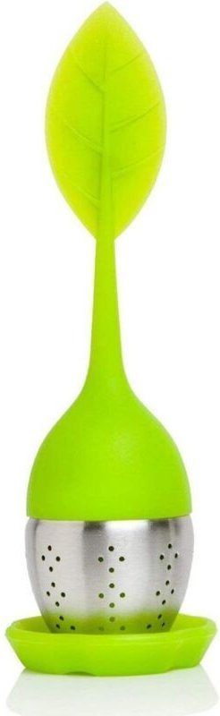 Piattino per il tè in silicone alimentare al 100% e colino per teiera in acciaio inossidabile - Verde (1 set)