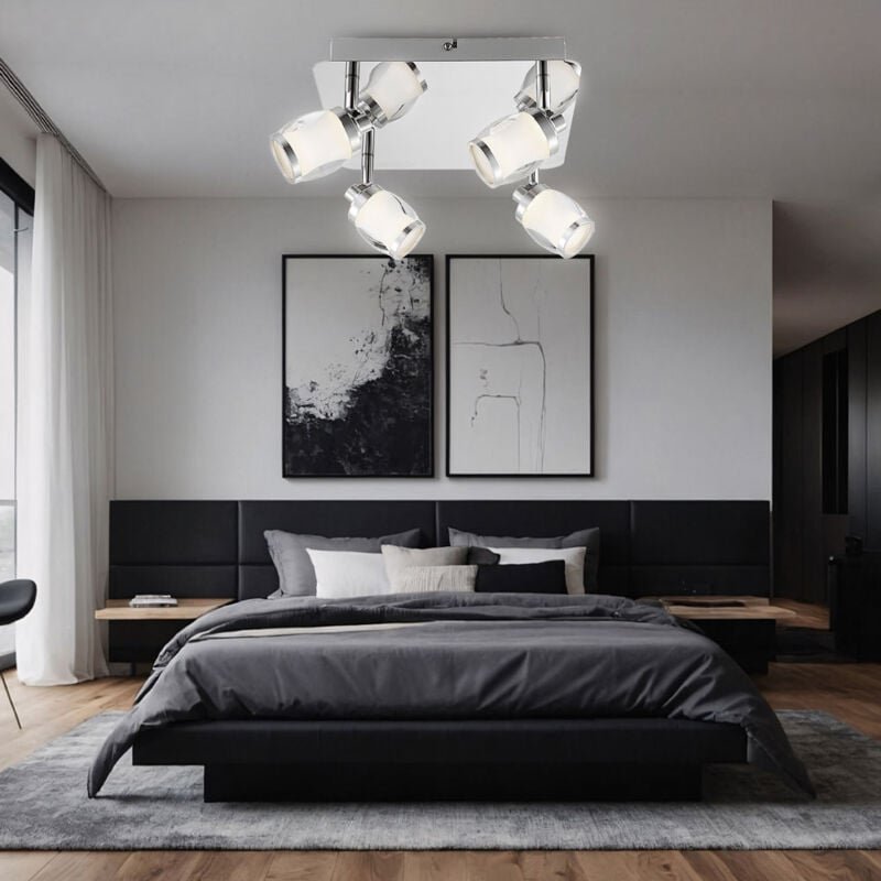 Led Deckenstrahler Wohnzimmerlampe Deckenlampe 4 flammig Schlafzimmer Spotleuchte beweglich, Chrom Glas, 4x 5W 4x 405lm ...