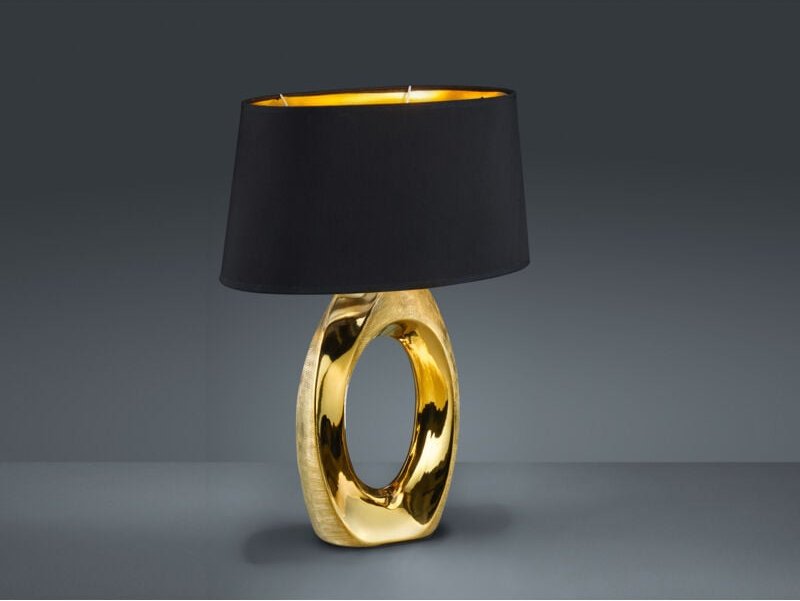 Defibrico - Große Tischleuchte taba Keramik Gold - Stoffschirm Schwarz, Höhe 52cm