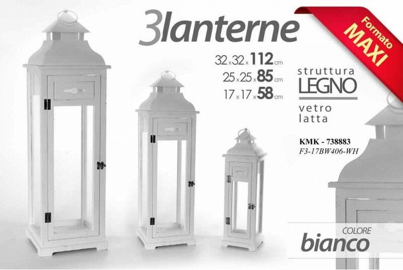 Webmarketpoint - Tris große weiße Laternen für Zuhause Gartenmöbel aus Holz und Glas