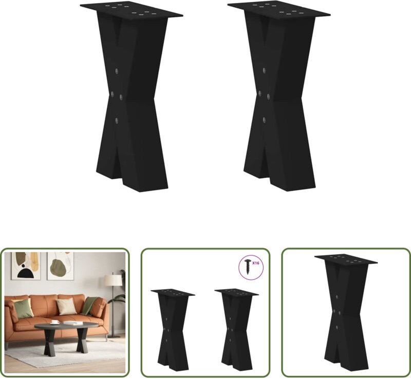 X-Form - Couchtischbeine X-Form 2 Stk. Schwarz 38x(42-43) cm Stahl