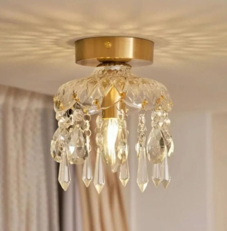 AUTRUCKER Retro-Deckenleuchte aus Messing, Kristall-Deckenleuchte, Küchen-Deckenleuchte, Deckenleuchte für kleine Flure ...