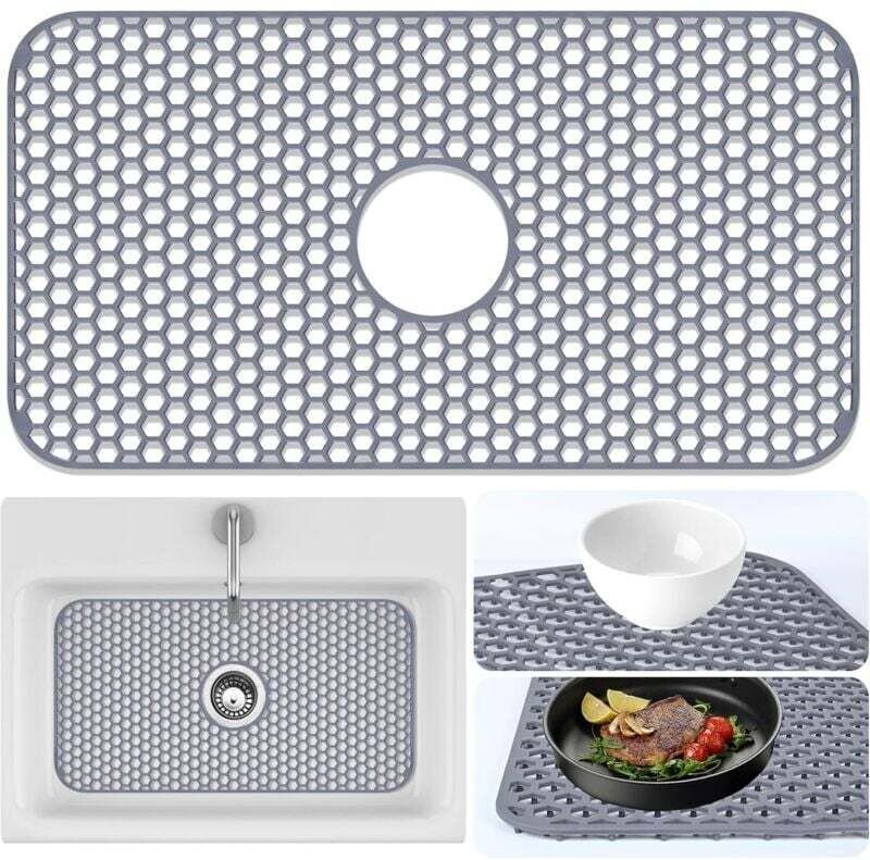 Tapis de protection pour évier de cuisine - 66,5 cm x 35,5 cm, tapis d'égouttage en acier inoxydable pour évier et vaiss...
