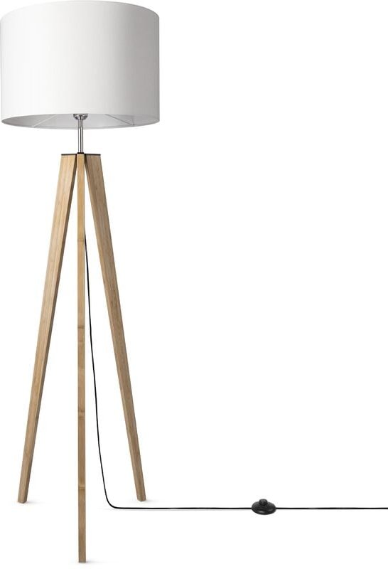 Tischleuchte Dreibein Nachttischlampe Stehlampe E27 Stoff Lampenschirm Uni Stehleuchte - Bambus, Weiß (Ø44.5 cm) - Paco ...