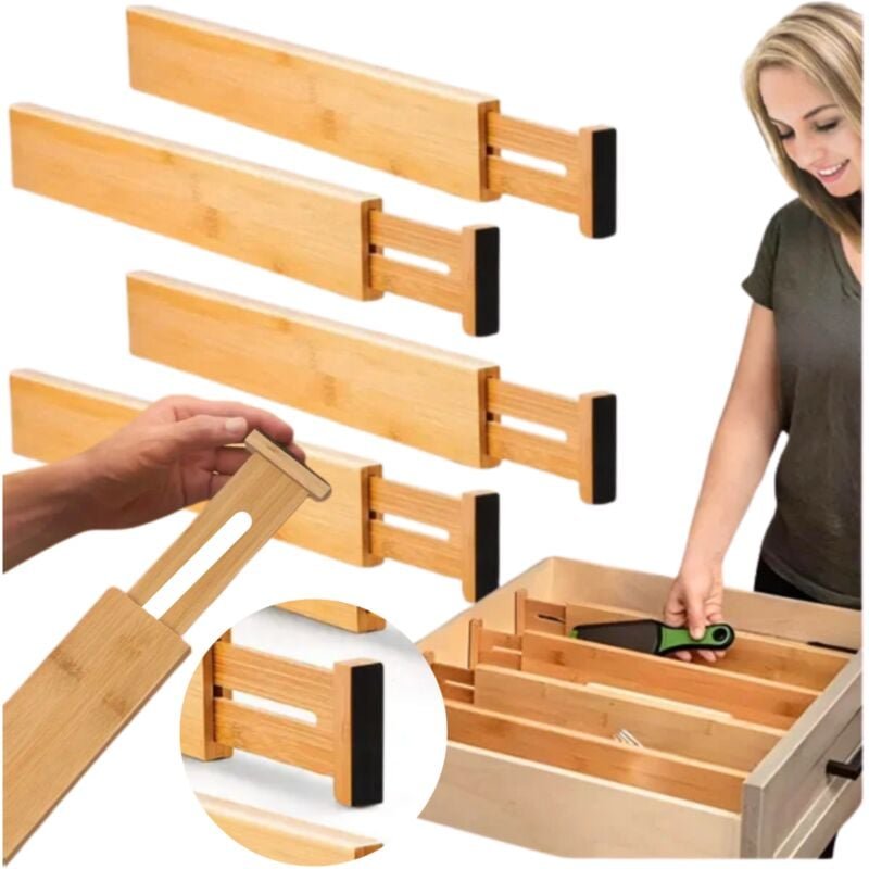 Schubladeneinsätze, verschiebbar, Bambus, Organizer, Trennfach, Fach