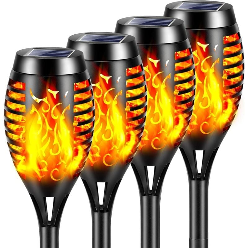 Thumbnail - Solar-Flammenlichter für den Außenbereich, 4er-Pack 12 LED-Solarfackeln für den Garten, IP65 wasserdicht mit realistisch...