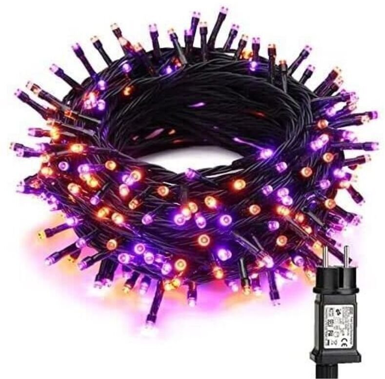 Halloween-Lichterkette, 20 m, 200 LEDs, orange + lila, 8 Modi, wasserdicht, für den Außenbereich, Weihnachtsdekoration, ...