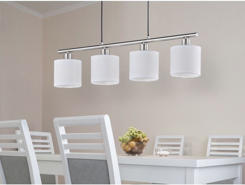 Led Pendelleuchte 4-flammig Lampenschirme Stoff Weiß, Breite 75cm