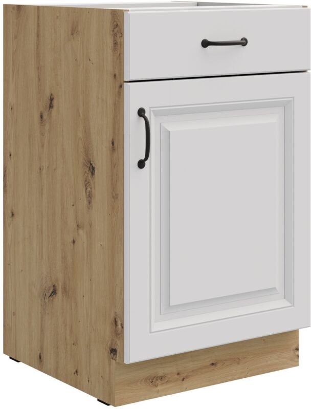 Küchen Preisbombe - Unterschrank 50 Stilo Weiß + Eiche Artisan Küchenzeile Vollauszug Soft-Close