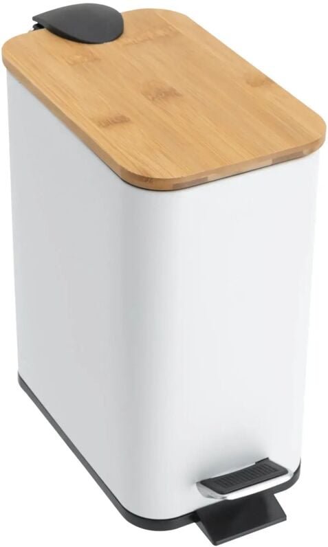 Gojoy - 5L Mülleimer, Rechteckig Treteimer mit Schließendem Fußpedal mit Deckel für Küche, Bad 29 13.5 27cm Weiß