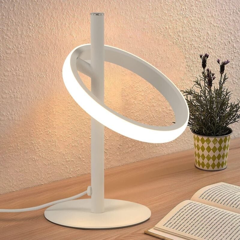 Tischlampe Modern led Tischleuchte - Weiß Ringform Nachttischlampe Drehbaren Abnehmbar Ringen 13W 3000K Warmweiß für Sch...