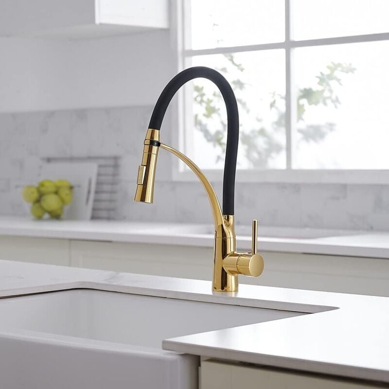 Jn.songs - Wasserhahn Küche, Küchenarmatur mit Ausziehbarer Handbrause, 360° Drehbarer Spültischmischer aus Messing - Go...