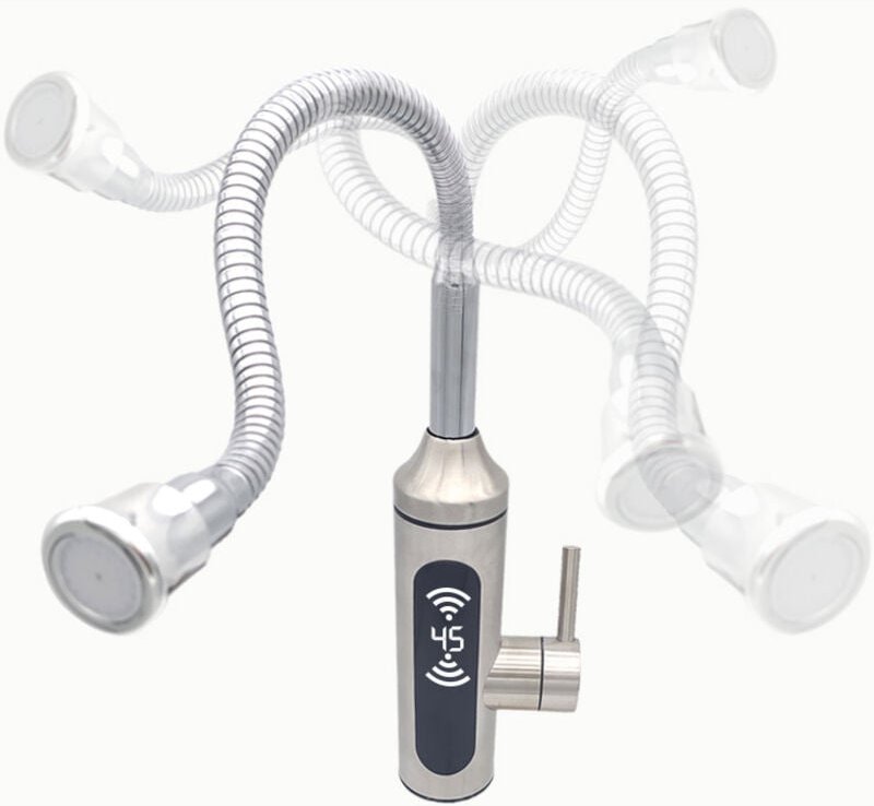 Wasserhahn mit 3-kW-Durchlauferhitzer, elektrischer Küchenarmatur mit integrierter Temperaturanzeige, um 360 ° schwenkba...