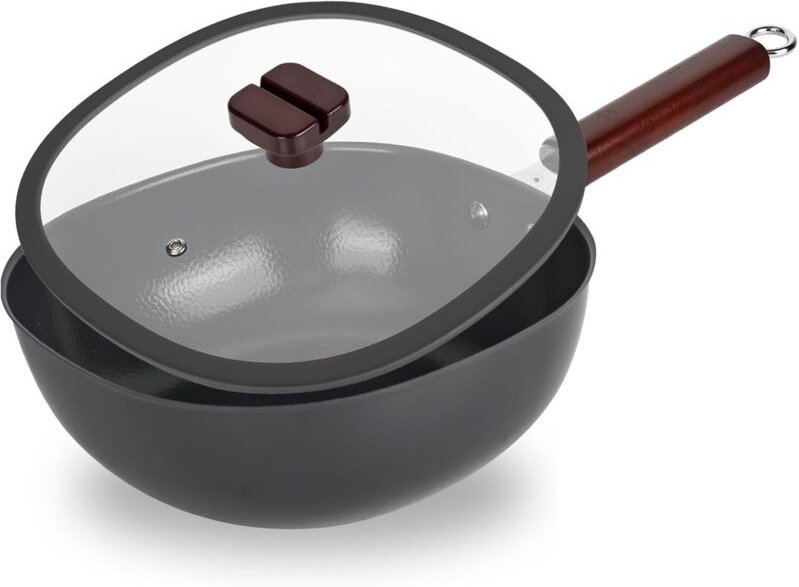 Big Belly Pot 24 cm unbeschichteter, handgeschmiedeter Eisentopf mit Glasdeckel, japanischer Schmiedetopf für Gas- und I...