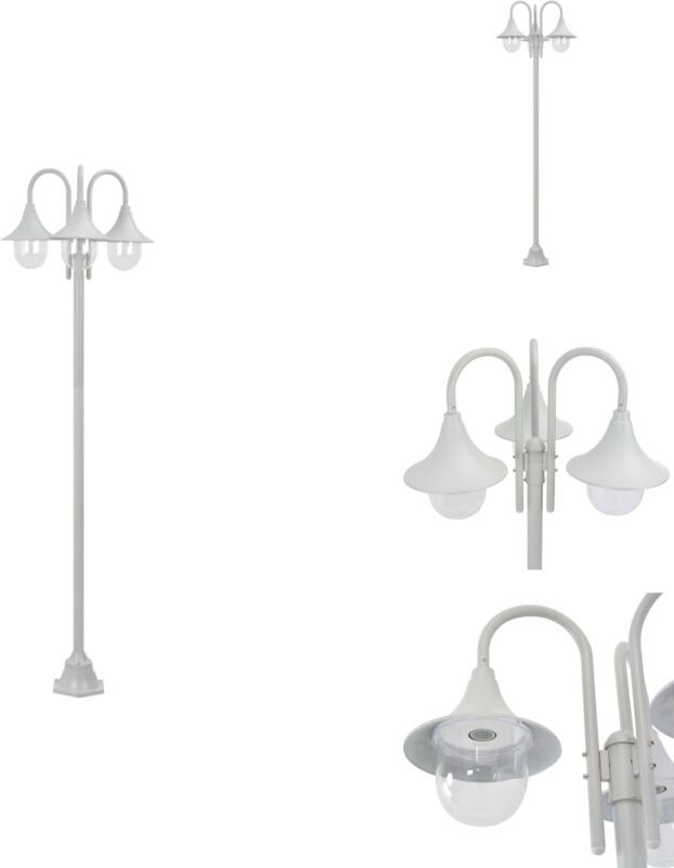 Garten-Pollerleuchte E27 220 cm Aluminium 3-Laterne Weiß - Gartendekor - Außenbeleuchtung - Laterne - LED-Lampe - Garten...