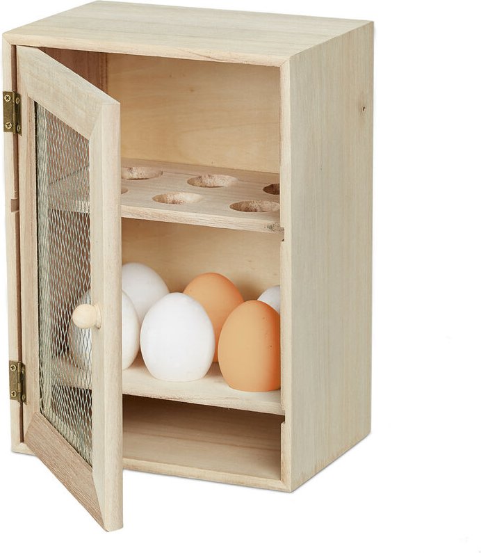 Relaxdays Eierschrank, für 12 Eier, Landhaus Stil, zum Hinstellen, Holz & Metall, Eierregal, HBT: 25 x 18 x 12 cm, natur