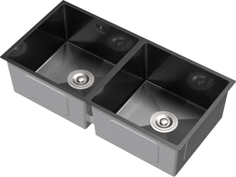 ML-Design Doppelspülbecken Edelstahl 81,5x40 cm Anthrazit, Küchenspüle rechteckig, 2 Becken, Einbauspüle Unterbauspüle, ...