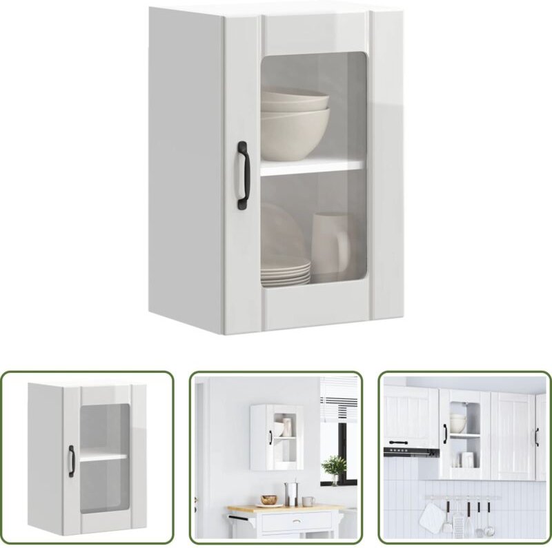 vidaXL Wandregal - Küchen-Hängeschrank mit Glastür Lucca Hochglanz-Weiß