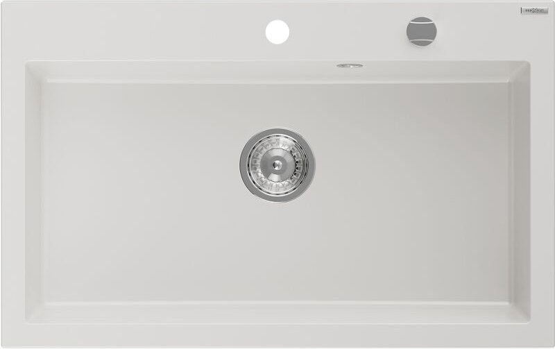 Elix Granitspüle 1-Becken 800 x 500 mm, wei√ü, Siphon Chrom - 6527801005-20 - Mexen