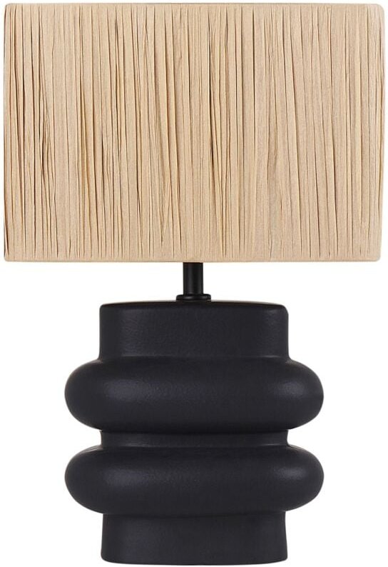 Tischlampe Schwarz und Naturfarben Keramik Vasenform 42 cm Papiergeflecht Schirm Rechteckig Kabel mit Schalter Boho Schl...