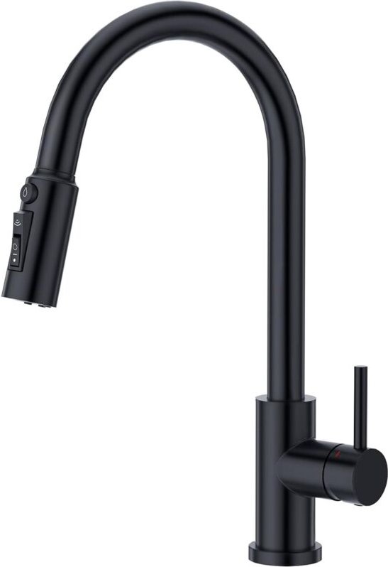 3-Wege-Küchenarmatur mit Brause, Ausziehbare Küchenarmatur, 360° drehbarer 3-Wege-Mischer, Edelstahlarmatur, Schwarz