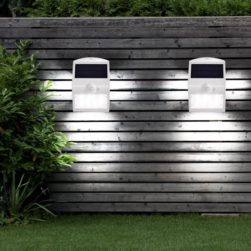2er Set led Solar Wand Leuchten Haus Tür Bewegungsmelder Down Strahler Garten Außen Lampen