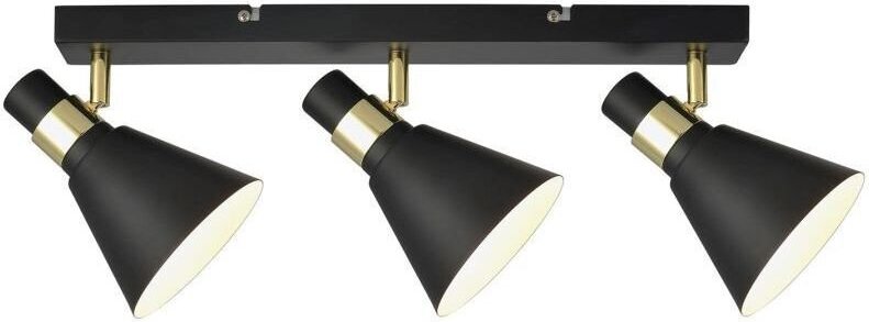 Biagio - Industrie- und Retro-Wandleuchte Schwarz Matt, Gold 3 Light mit Schwarz Matt, Weißer Schirm, E14 - Italux