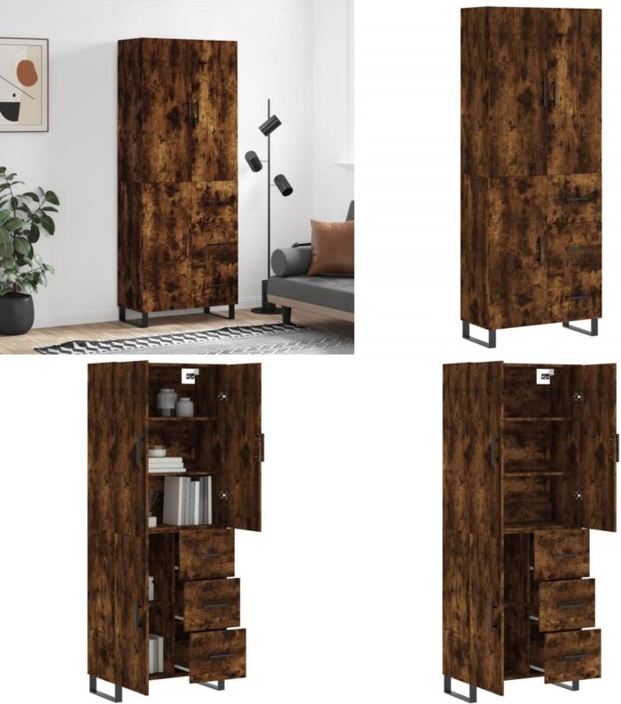 Highboard Räuchereiche 69,5x34x180 cm Holzwerkstoff - Holzschrank - Holzwerkstoff