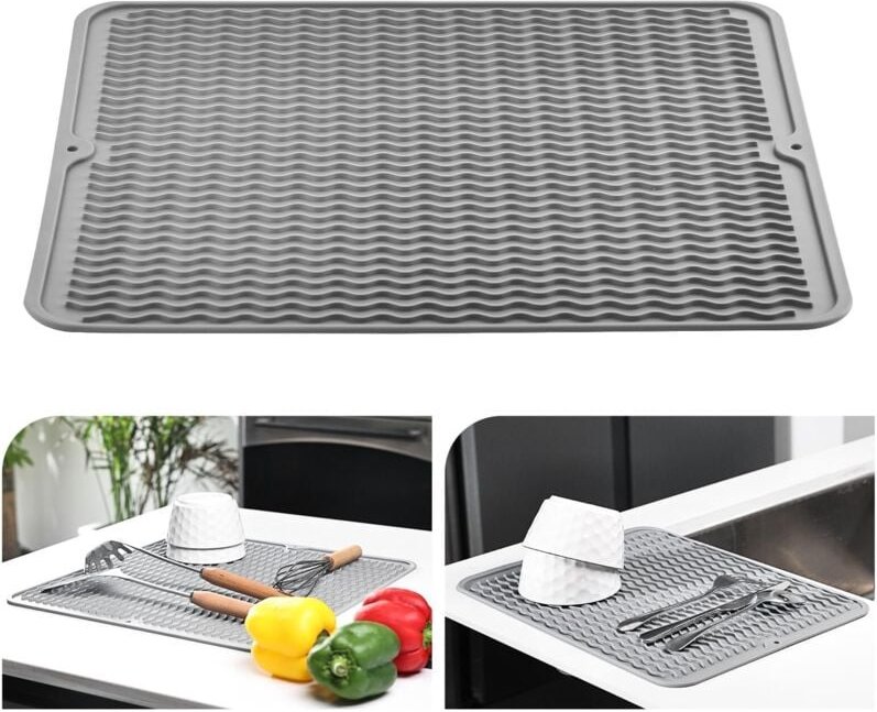 Verbesserte Abtropfmatte aus Silikon, hitzebeständige Abtropfmatte für die Küche, rutschfeste Silikonmatte, Untersetzer,...