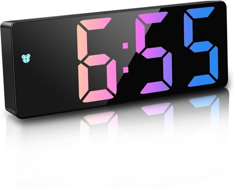 Vtizikl Réveil Numérique, LED Horlogue Digitale Réveil de Chevet Réveil Matin, Activation vocale/Non Ticking/Snooze/Temp...