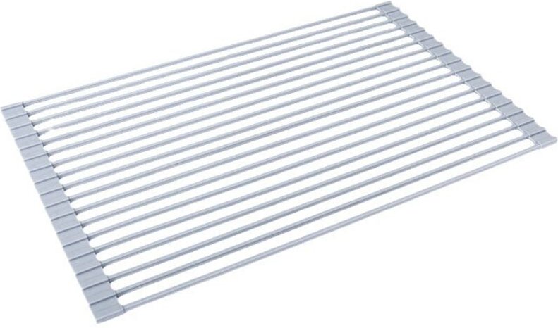 Zusammenklappbarer Abtropfkorb aus Edelstahl für Spülbecken, Halter für Geschirrtücher, Obst und Gemüse (grau (43 x 35 c...