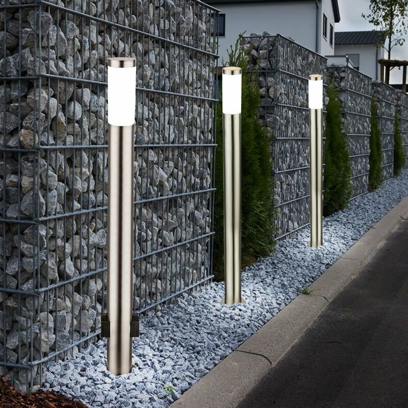 Etc-shop - 3er Set Außen led Steh Lampen Terrassen Edelstahl Park Leuchten Strom Verteiler