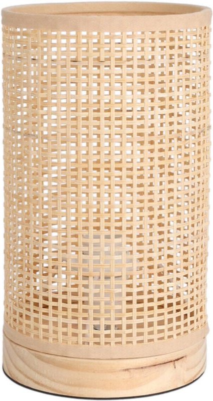 Tischlampe aus Bambus, Kegelform, Sockel aus Kiefernholz, 13 x 23 cm