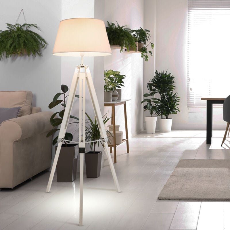 Steh Leuchte Ess Zimmer Holz Beistell Decken Fluter Stoff Lampe höhenverstellbar Globo 58292