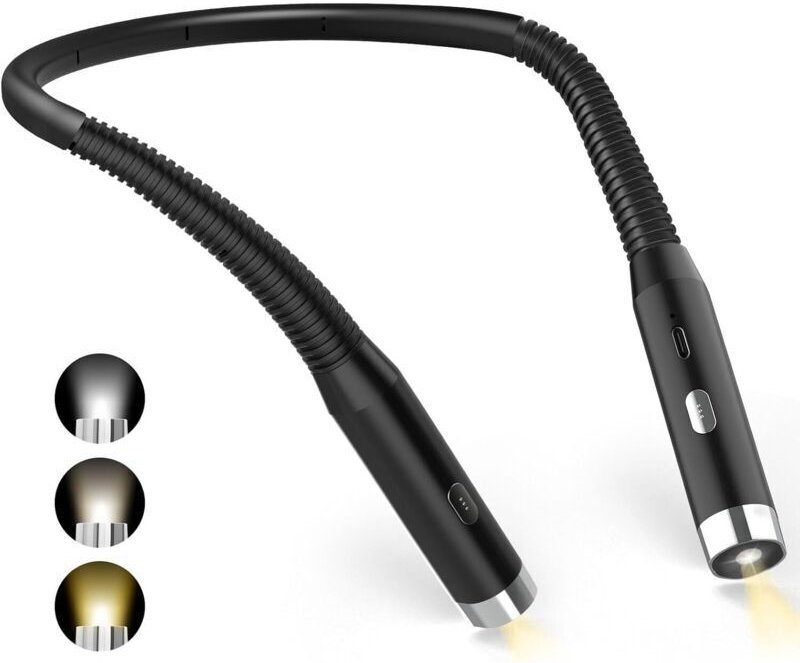 Nackenleselampe, wiederaufladbare Bettleselampe, 3 Farben und 3 Helligkeitsstufen, 360° faltbar, USB-LED-Leselampe