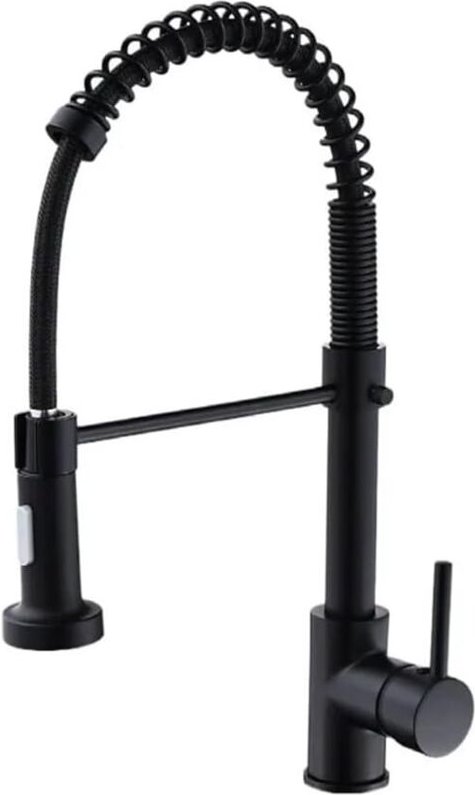 Moderne Einhebel-Küchenarmatur mit Federmechanismus und Ausziehbrause – mattschwarze Küchenarmatur