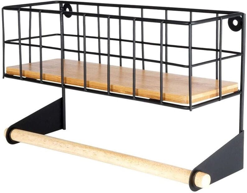 LoftLine Wandregal Metall Schwarz Mit Handtuchhalter Und Ablage 32 x 10 x 18 cm - Industrielles Loft Design