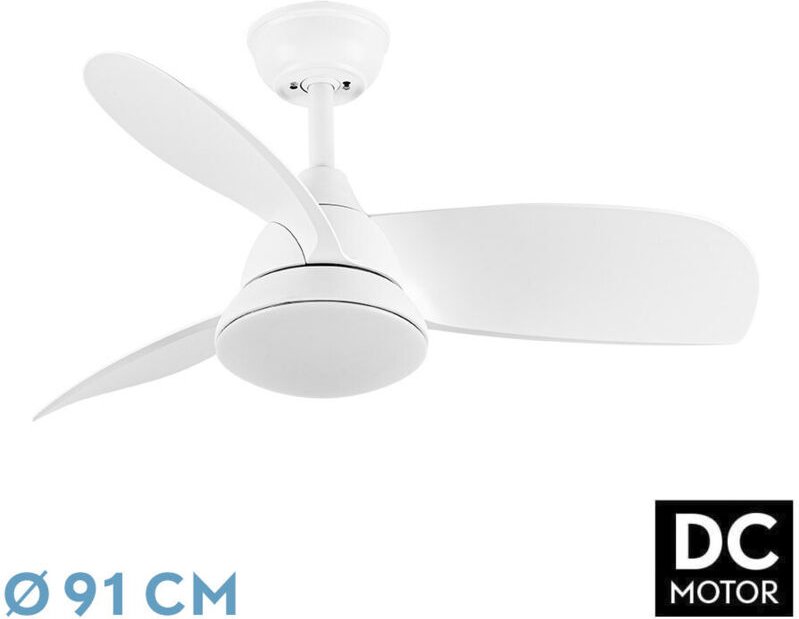 Fabrilamp - Abrila -Ventilator dc atomo Farbe Weiß mit threeblades 33 Temperaturen - de Licht Mit Zeitschaltuhr und Fern...