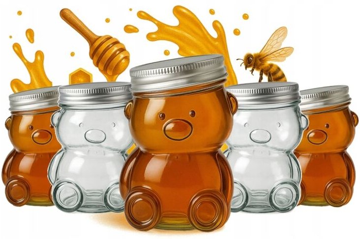 5x 150ml Bären-Glas mit Deckel für Honig, Marmelade, Honig, Honigglas