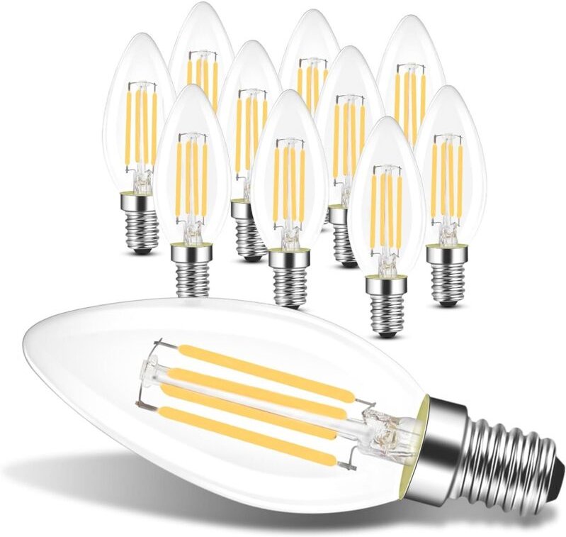 GBLY 10er pack LED E14 Glühbirne Leuchtmittel: Warmweiß Lampe kerze 4W 2700K Filament Birne Retro Edison C35 Glühlampe V...