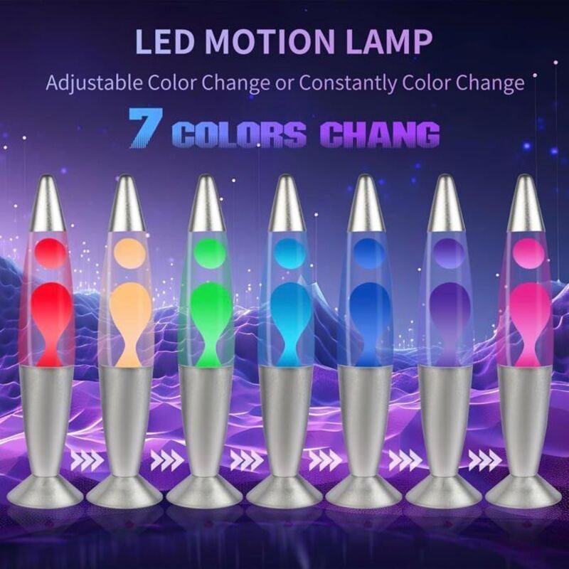 LED-Multifarbige Lavalampe mit beweglicher Wachse - Magma-Lampe, Raketenlavalampe - Robustes Glas