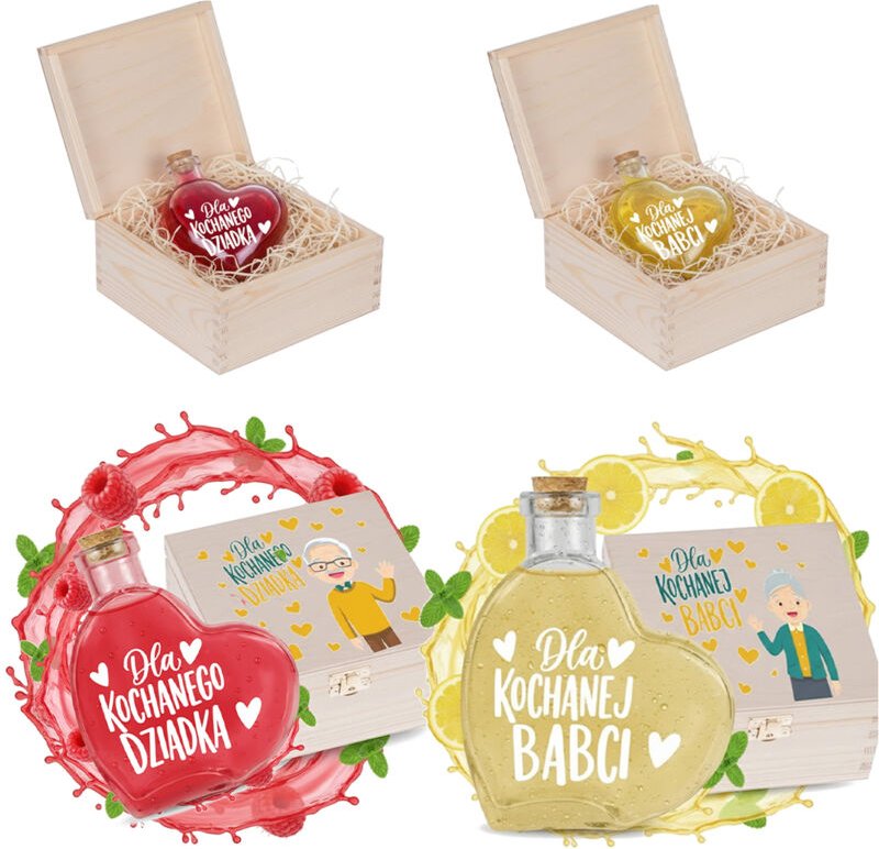 Geschenk zum Großelterntag: Holzbox + HERZFLASCHE (250 ml)